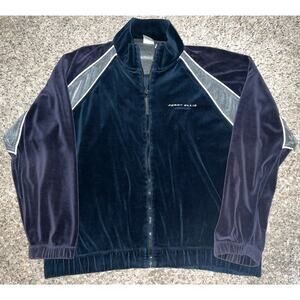 Vintage Perry Ellis Sweatshirt Mens XL Velour Plush Full Zip Track Jacket